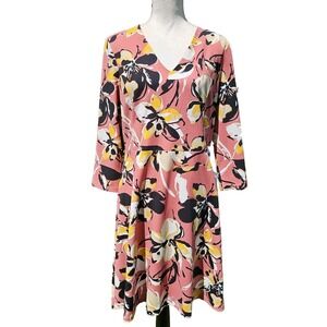 The Limited NWT $99 Pink Floral 3/4 Sleeve Belted Dress Size L Artsy